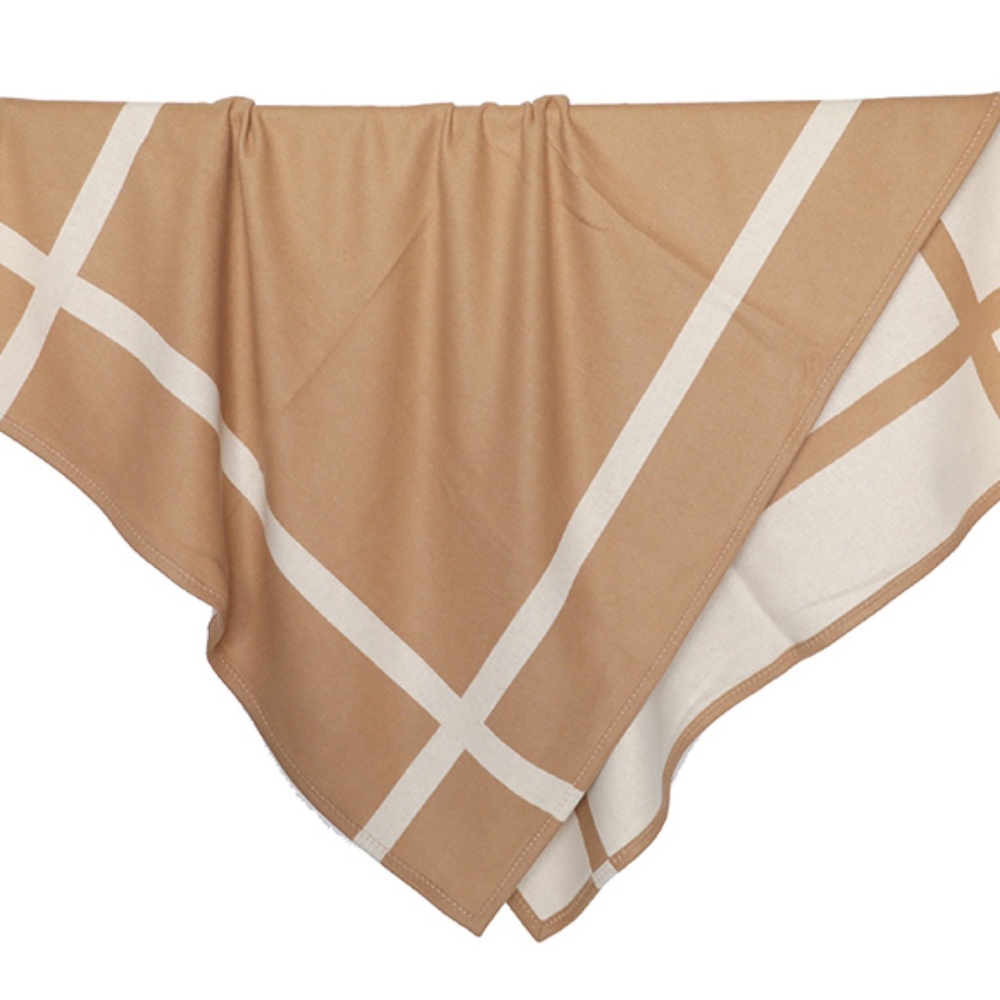 Set of 2 100% Heavy Wool Throw Blanket - Tan and Ivory Cross Design - Picture 2 of 5